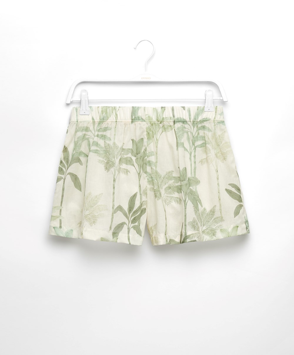 Oysho Palm Tree 100% Pamut Shorts Grass | FXKOMG-857