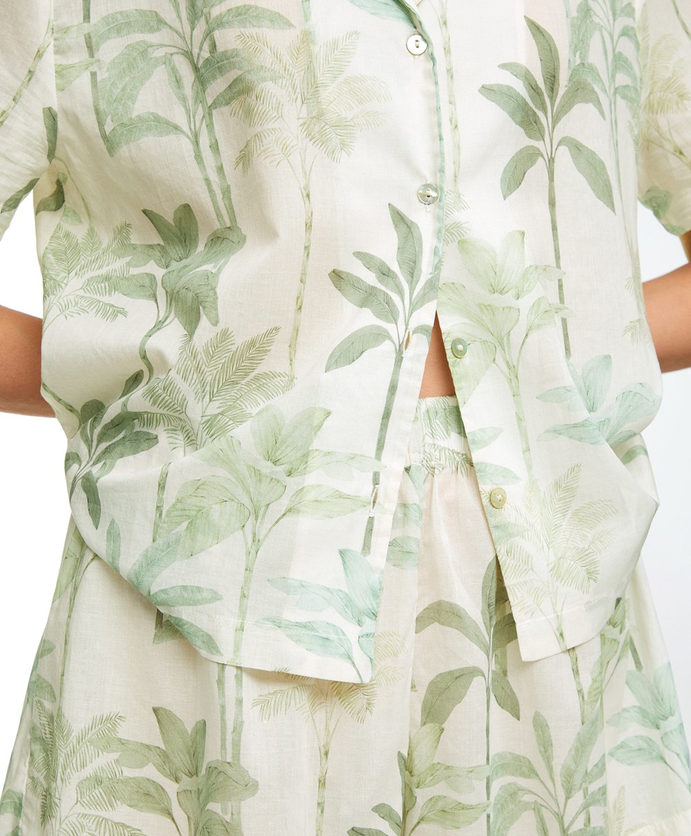 Oysho Palm Tree 100% Pamut Shorts Grass | RKNISE-290