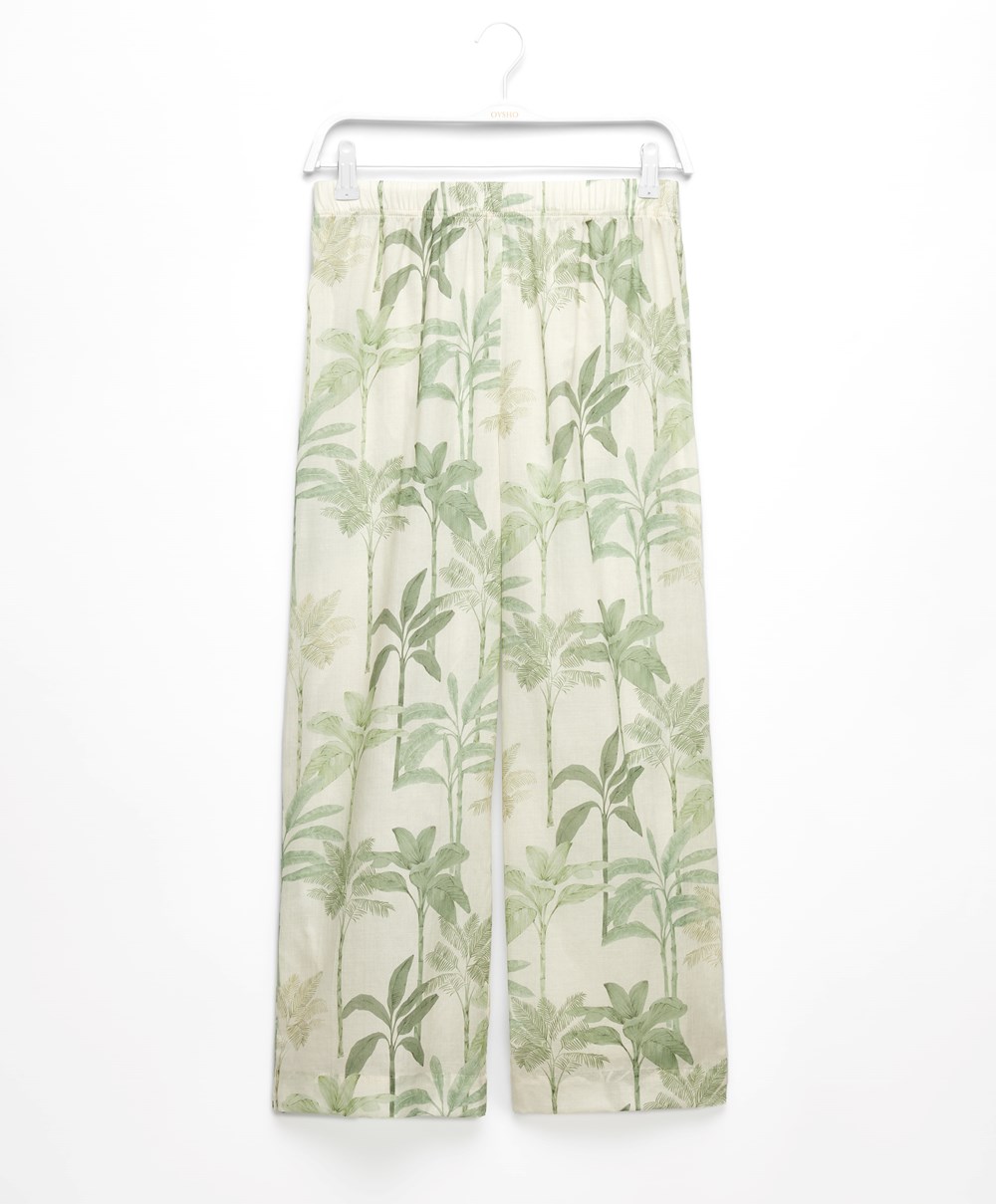 Oysho Palm Tree 100% Pamut Trousers Grass | APKGNW-638