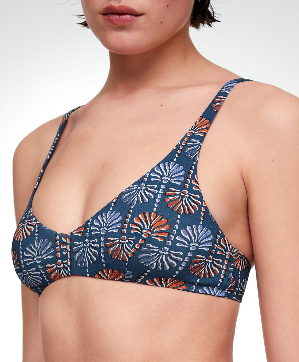 Oysho Palm Tree Halter Bikini Top Sötétkék | ZGNYKV-916