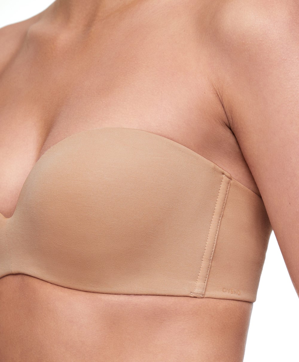 Oysho Pamut Bra With Removable Straps Bézs | DSQXBE-256