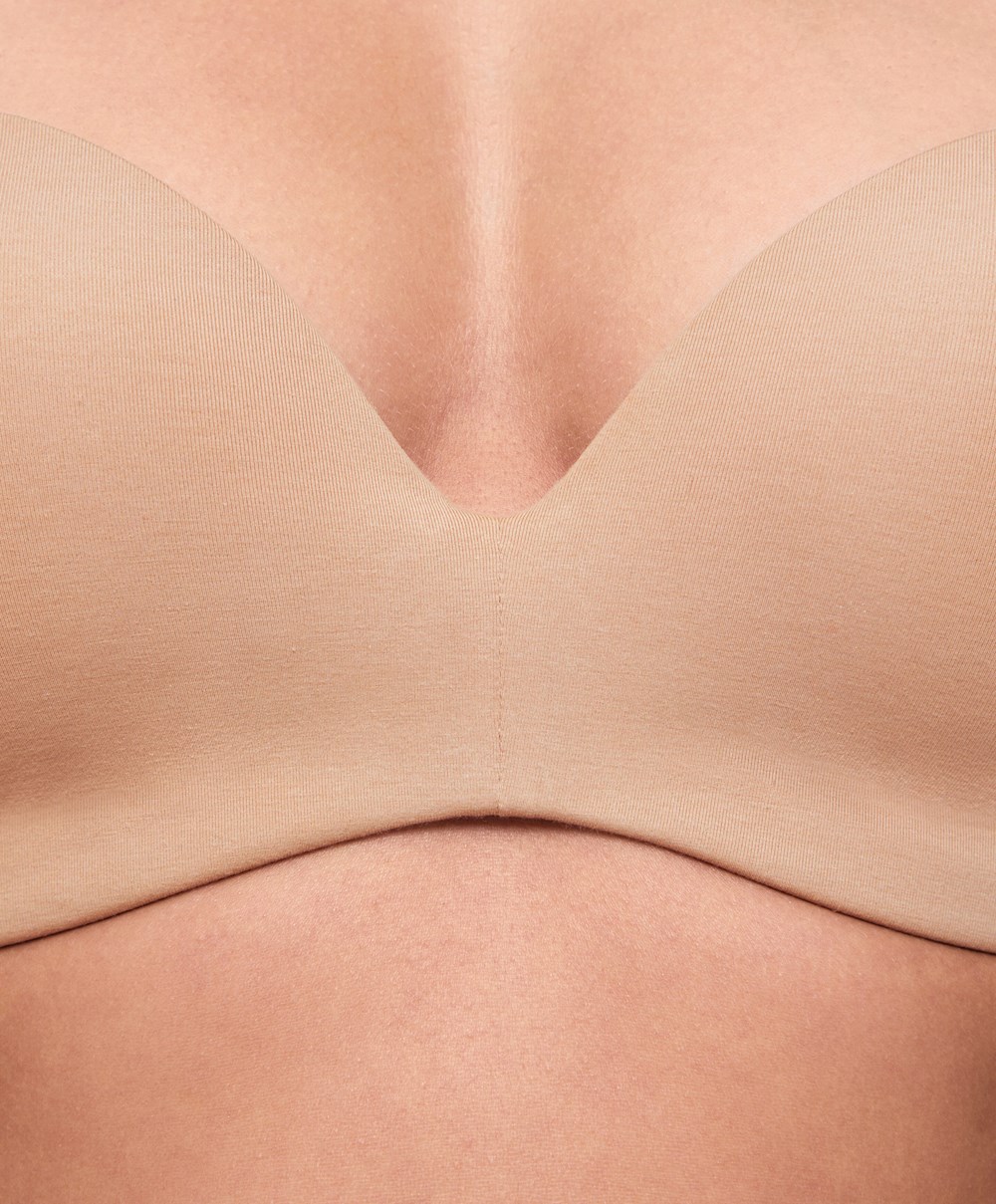 Oysho Pamut Bra With Removable Straps Bézs | DSQXBE-256