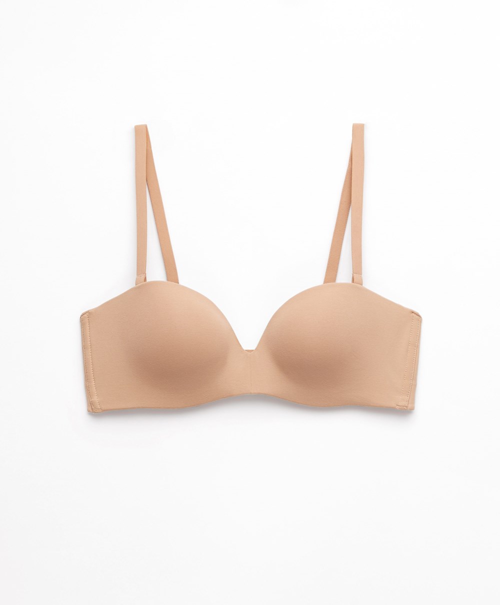 Oysho Pamut Bra With Removable Straps Bézs | DSQXBE-256