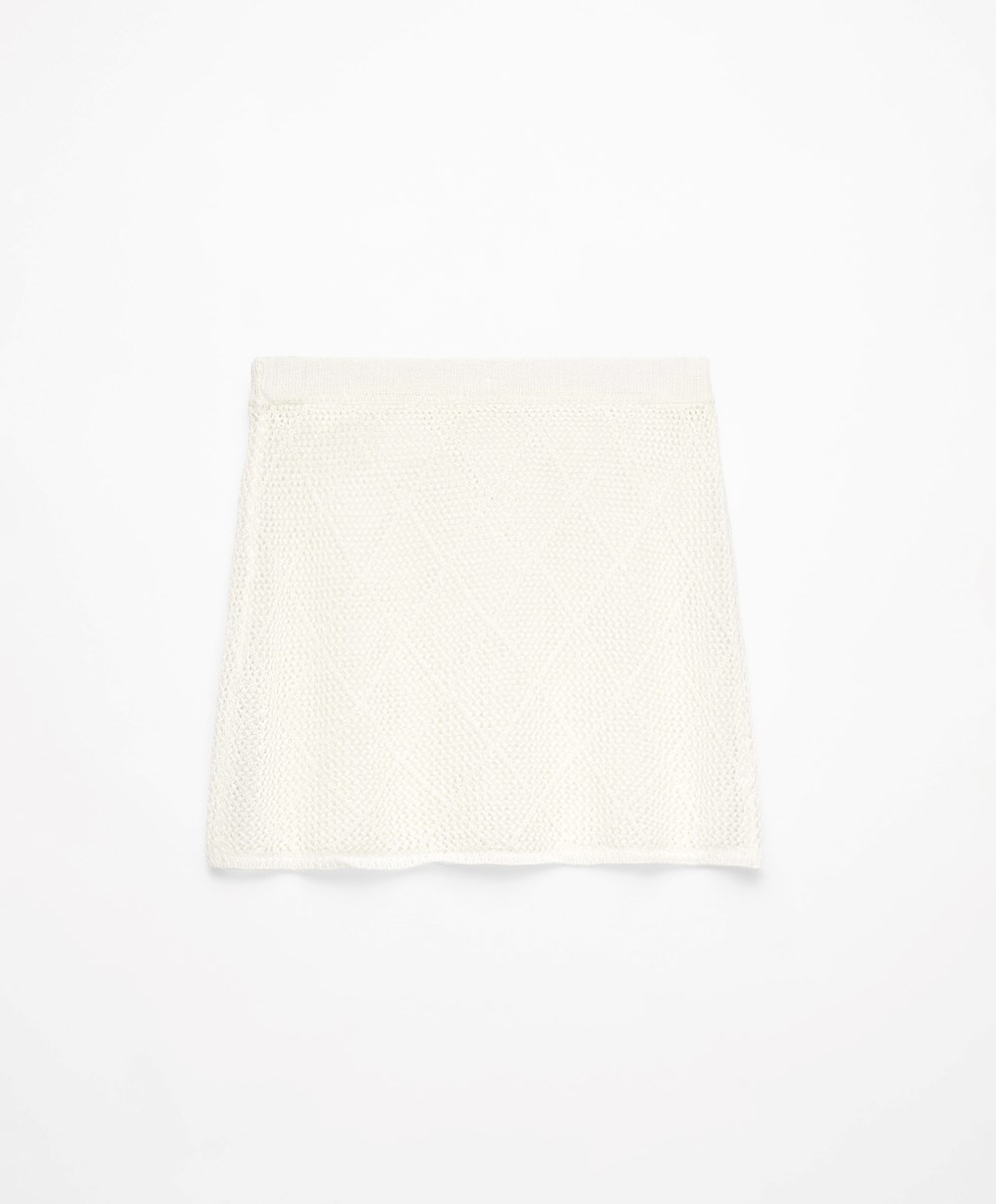 Oysho Pamut Crochet Rövid Skirt Bone Whte | ZSXWJN-036