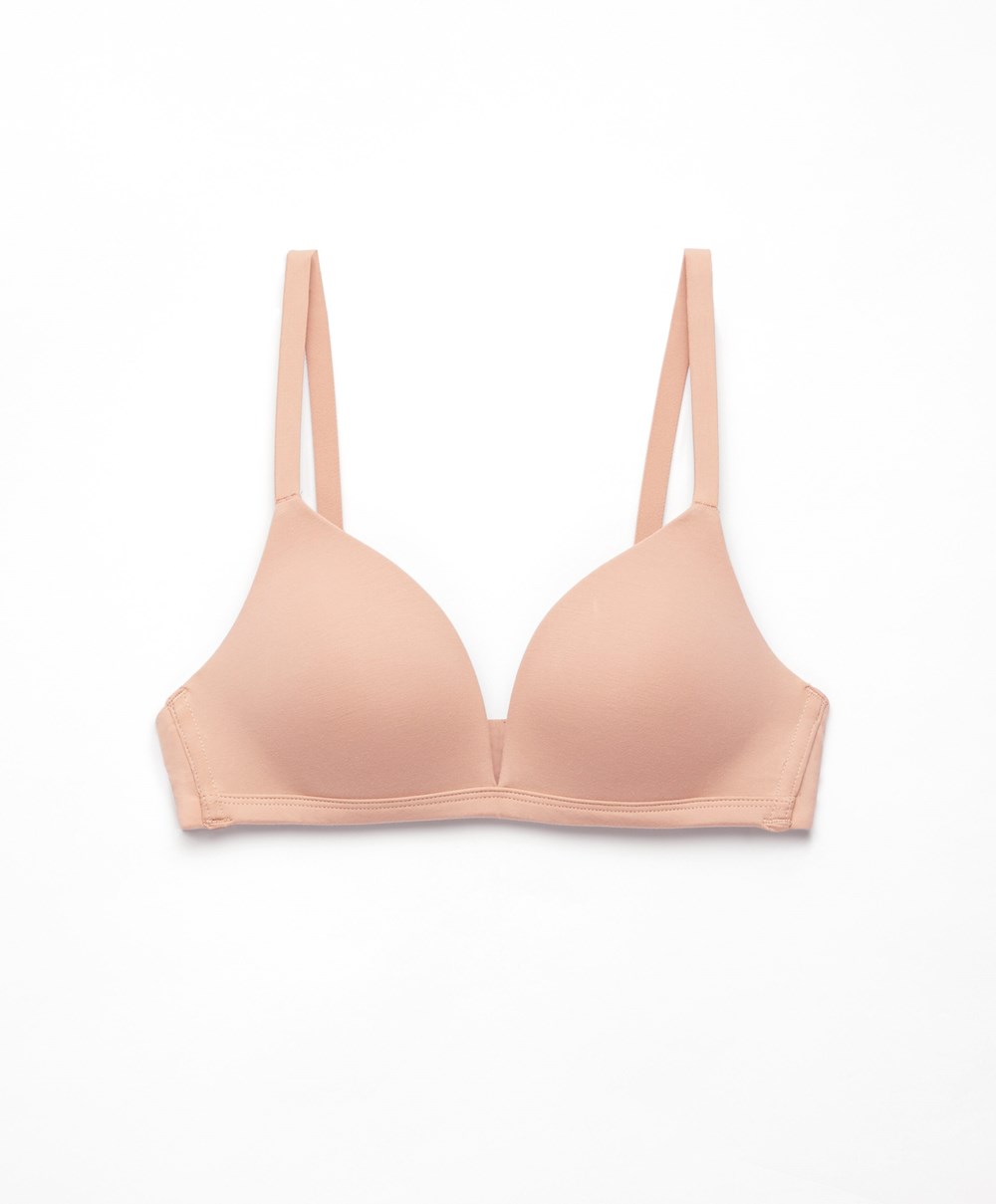 Oysho Pamut Push-up Triangle Bra Bézs | DMWTZH-106