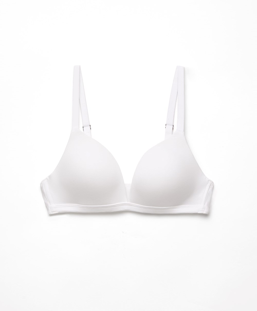 Oysho Pamut Push-up Triangle Bra Fehér | QFSXRA-742