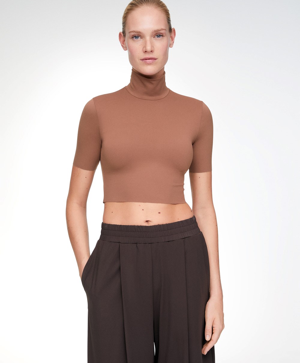 Oysho Perfect-adapt Crop Top With Raised Neck Réz | IZHXKL-491