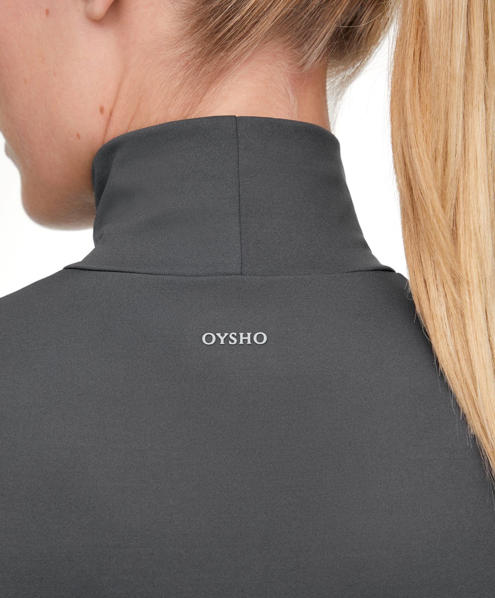 Oysho Perfect-adapt Crop Top With Raised Neck Sötétszürke | TQEFDS-796