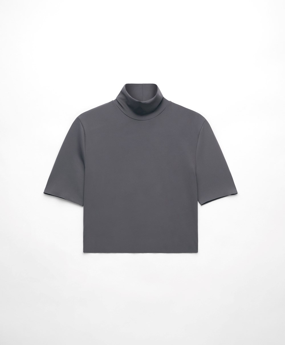 Oysho Perfect-adapt Crop Top With Raised Neck Sötétszürke | TQEFDS-796