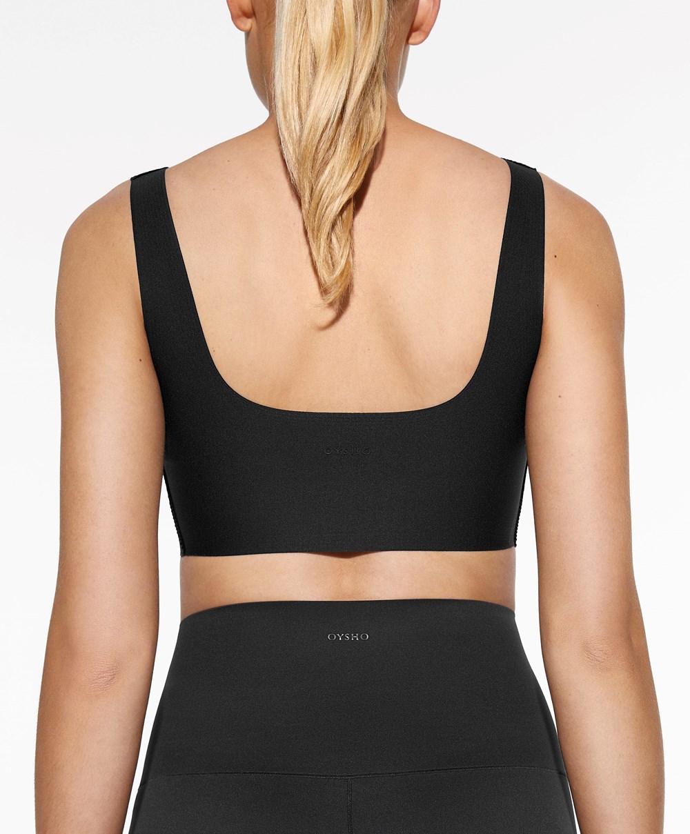 Oysho Perfect-adapt Medium-support Sports Bra With Cups Fekete | NYUBLC-952