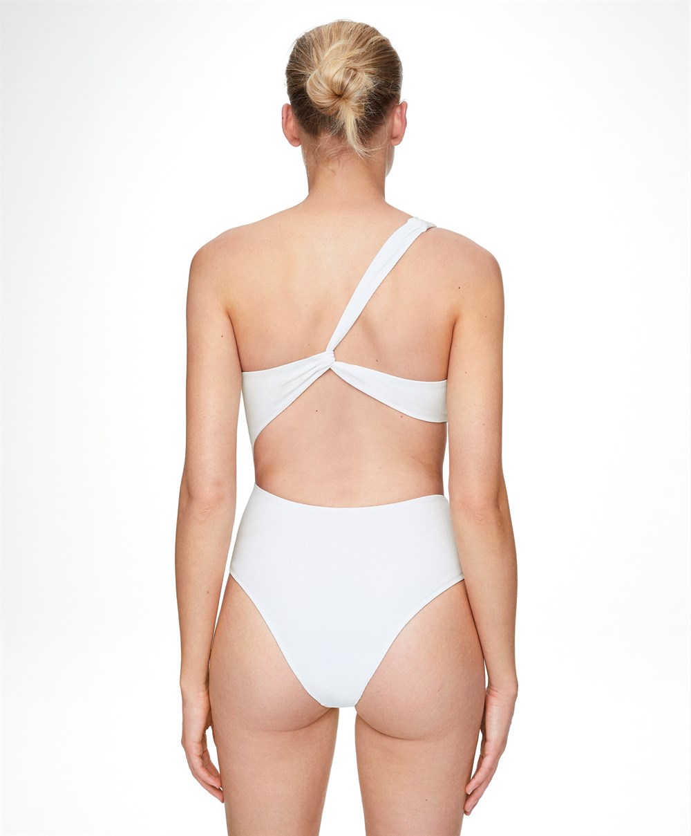 Oysho Piqué Asymmetric Trikini Fehér | HAJXNO-891