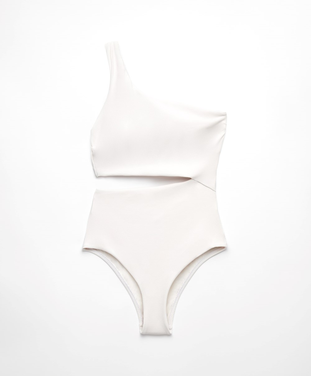 Oysho Piqué Asymmetric Trikini Fehér | HAJXNO-891