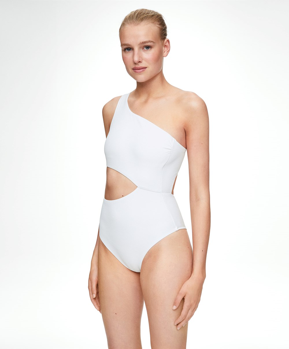 Oysho Piqué Asymmetric Trikini Fehér | HAJXNO-891