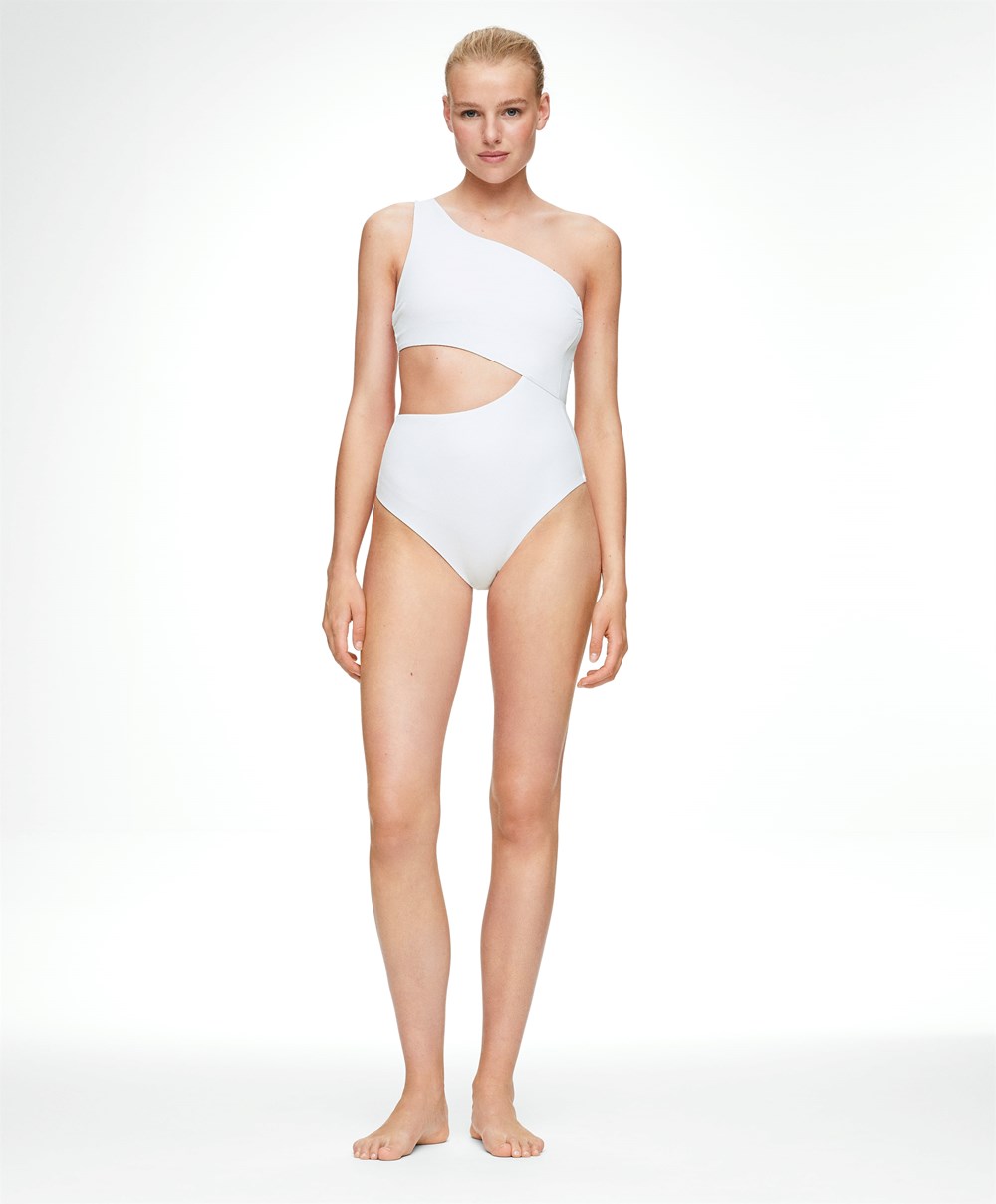 Oysho Piqué Asymmetric Trikini Fehér | IGHZQC-104