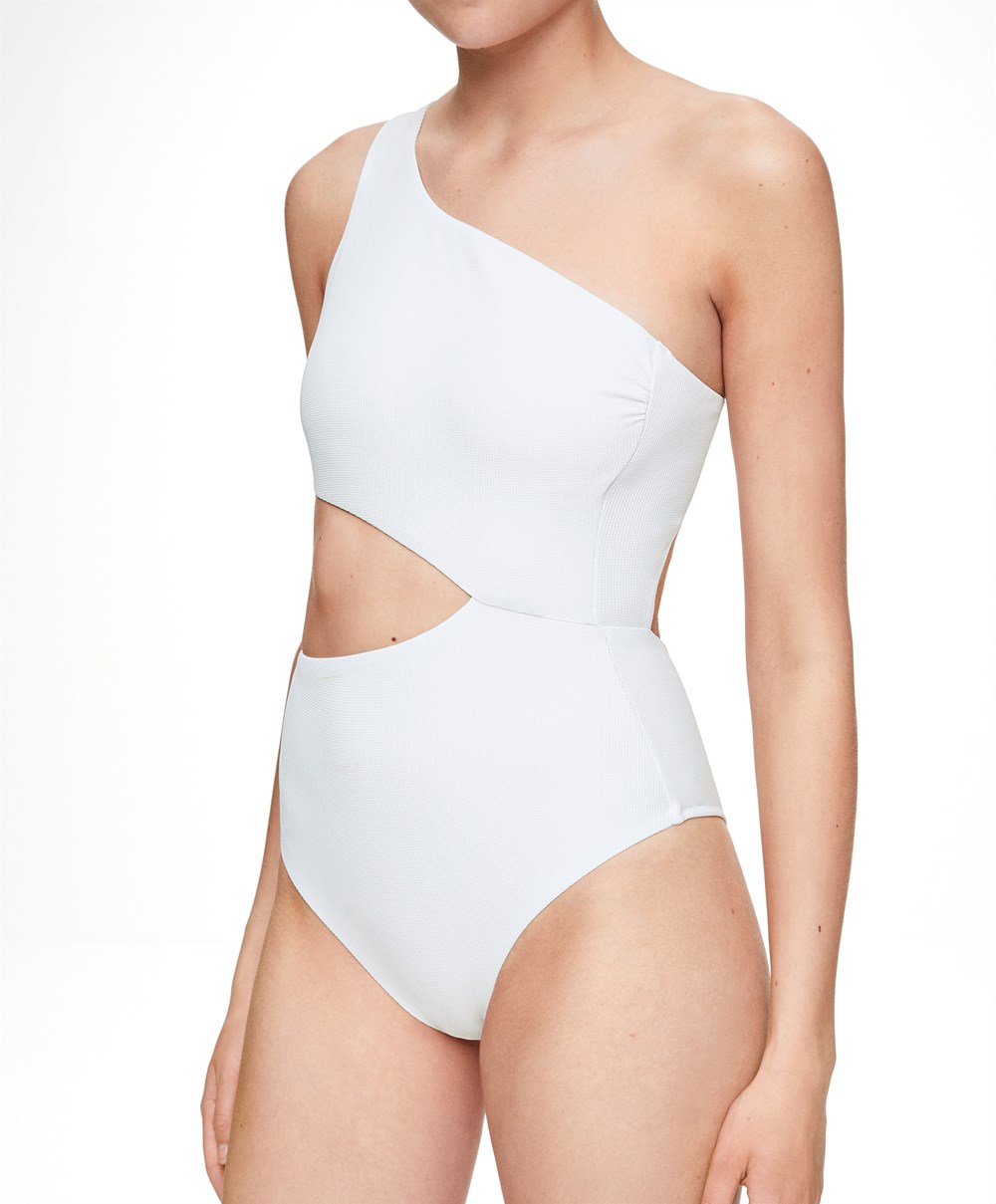 Oysho Piqué Asymmetric Trikini Fehér | IGHZQC-104