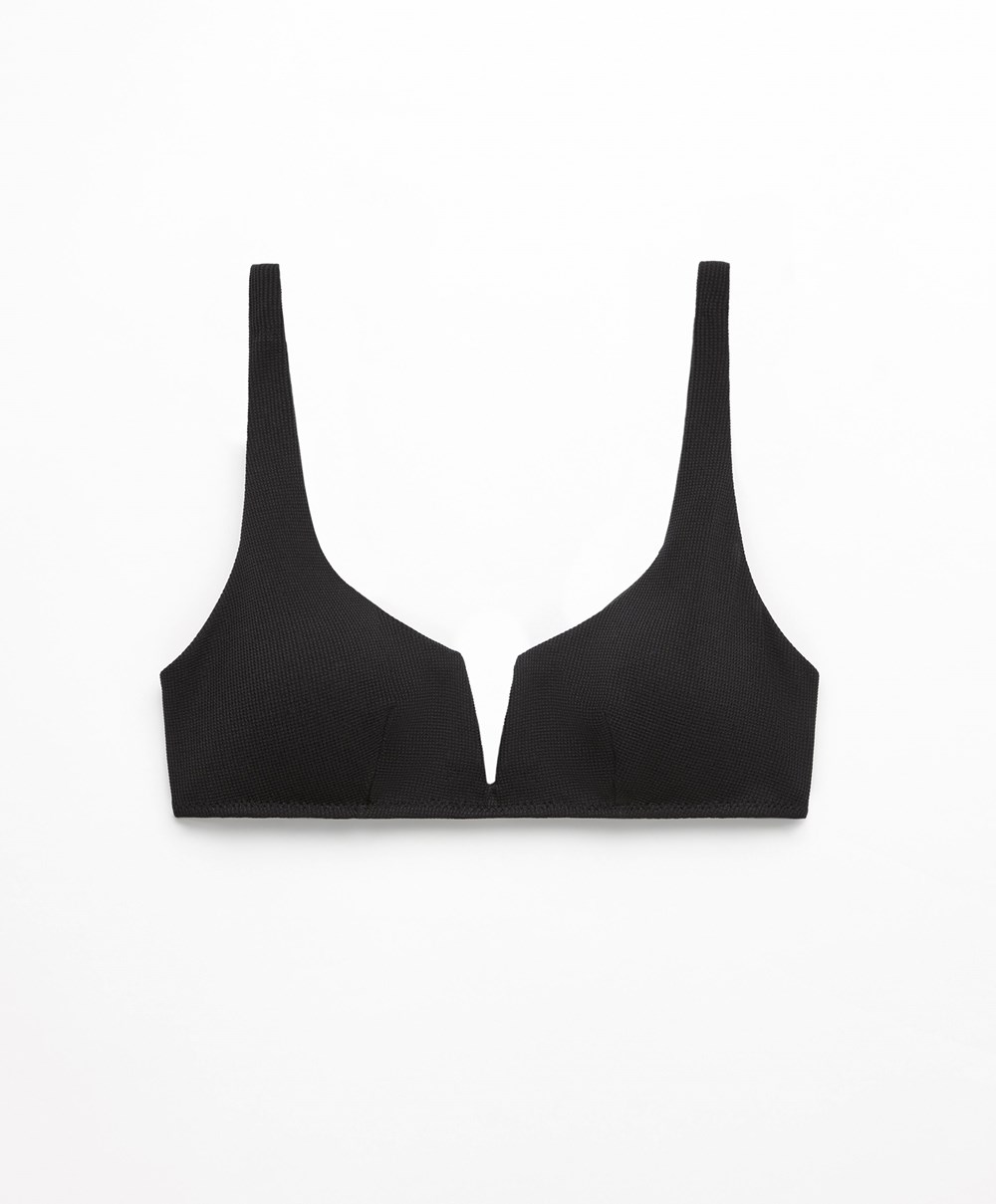 Oysho Piqué Halterneck Bikini Top Fekete | JTMHKZ-968