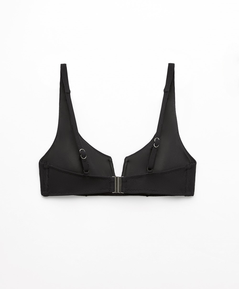 Oysho Piqué Halterneck Bikini Top Fekete | JTMHKZ-968