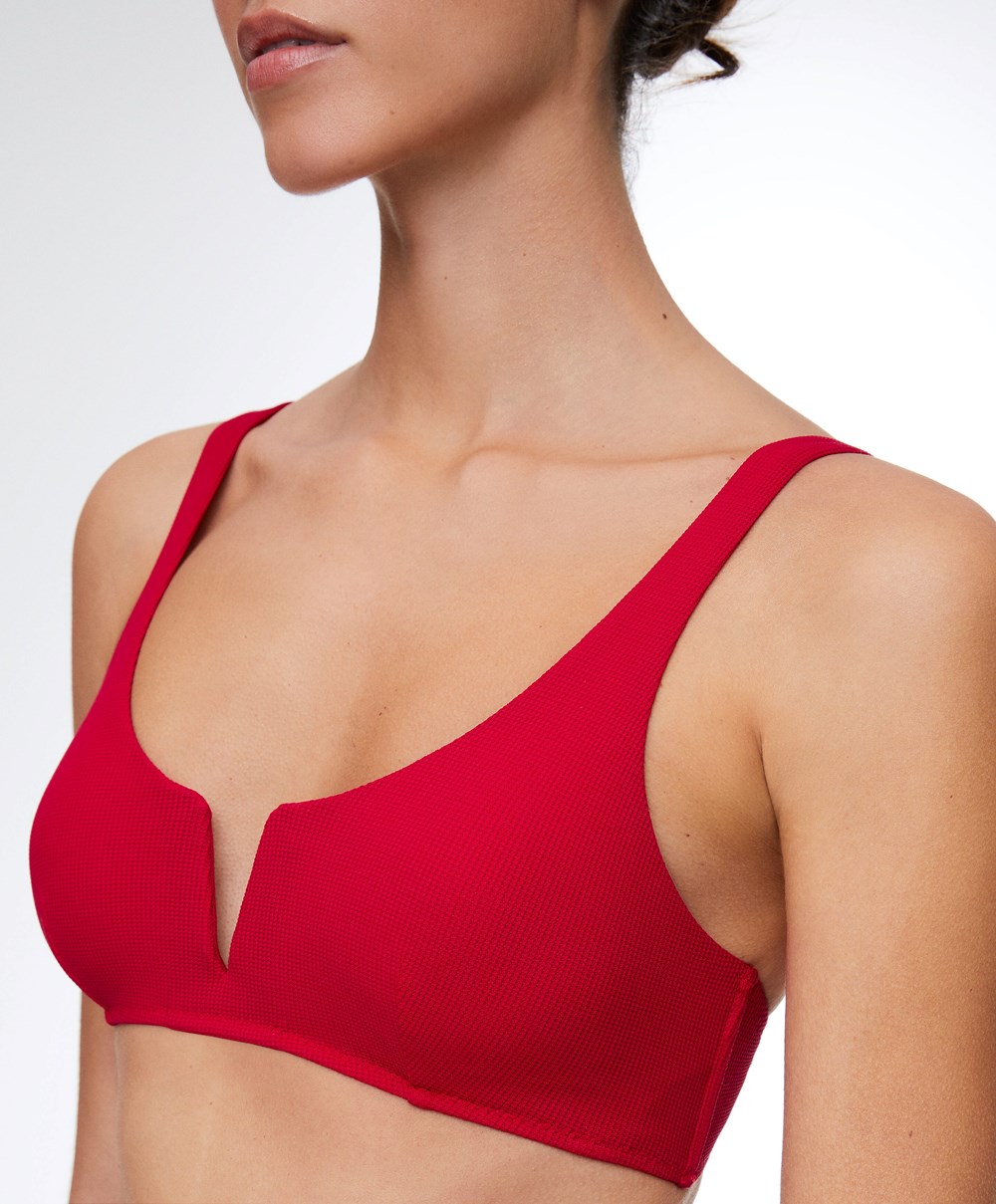 Oysho Piqué Halterneck Bikini Top Piros | FCSQZN-517