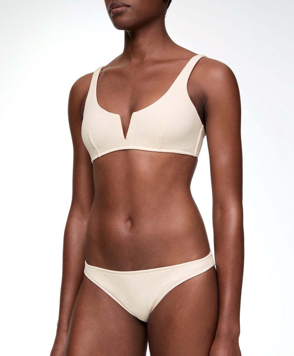 Oysho Piqué Halterneck Bikini Top Vanilla | CPNLJA-190