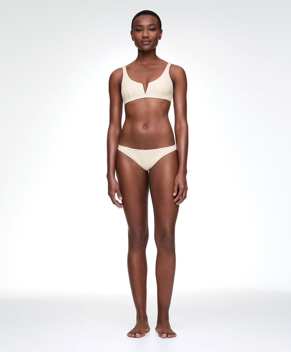 Oysho Piqué Halterneck Bikini Top Vanilla | CPNLJA-190