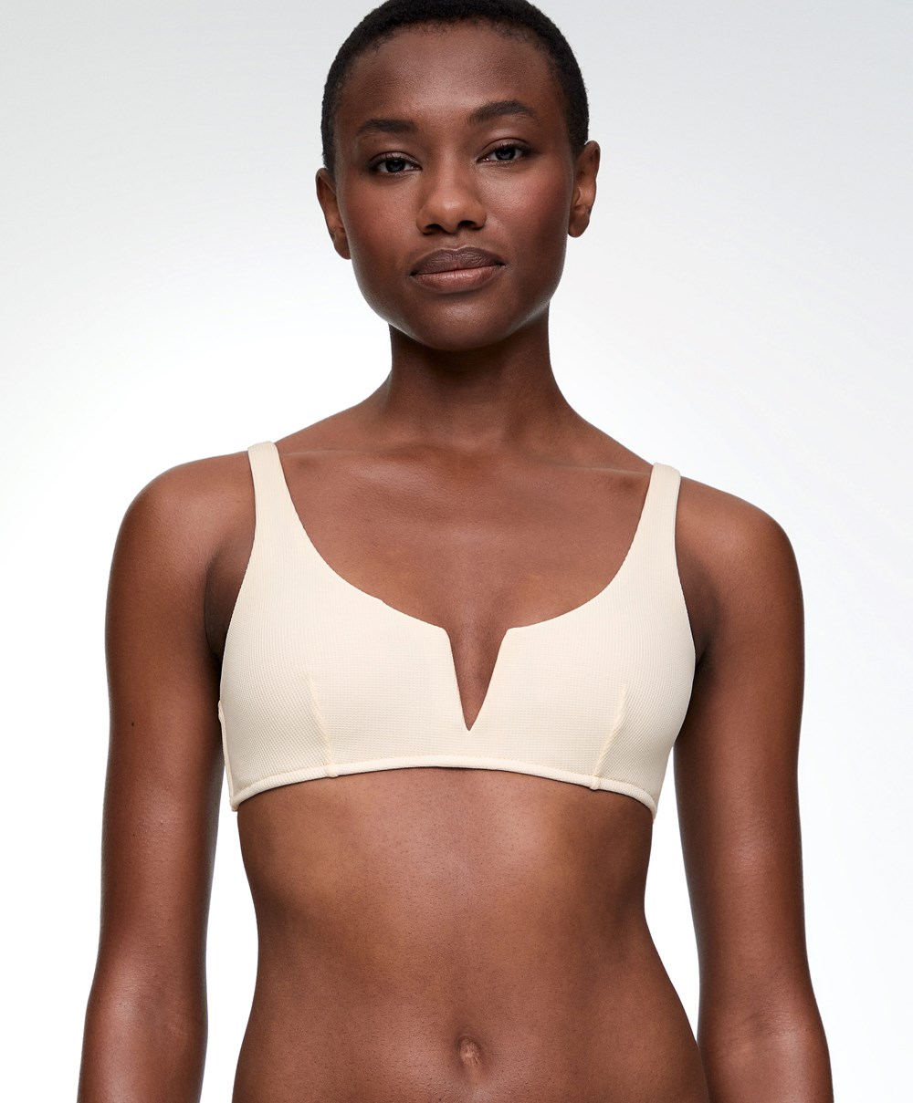 Oysho Piqué Halterneck Bikini Top Vanilla | CPNLJA-190