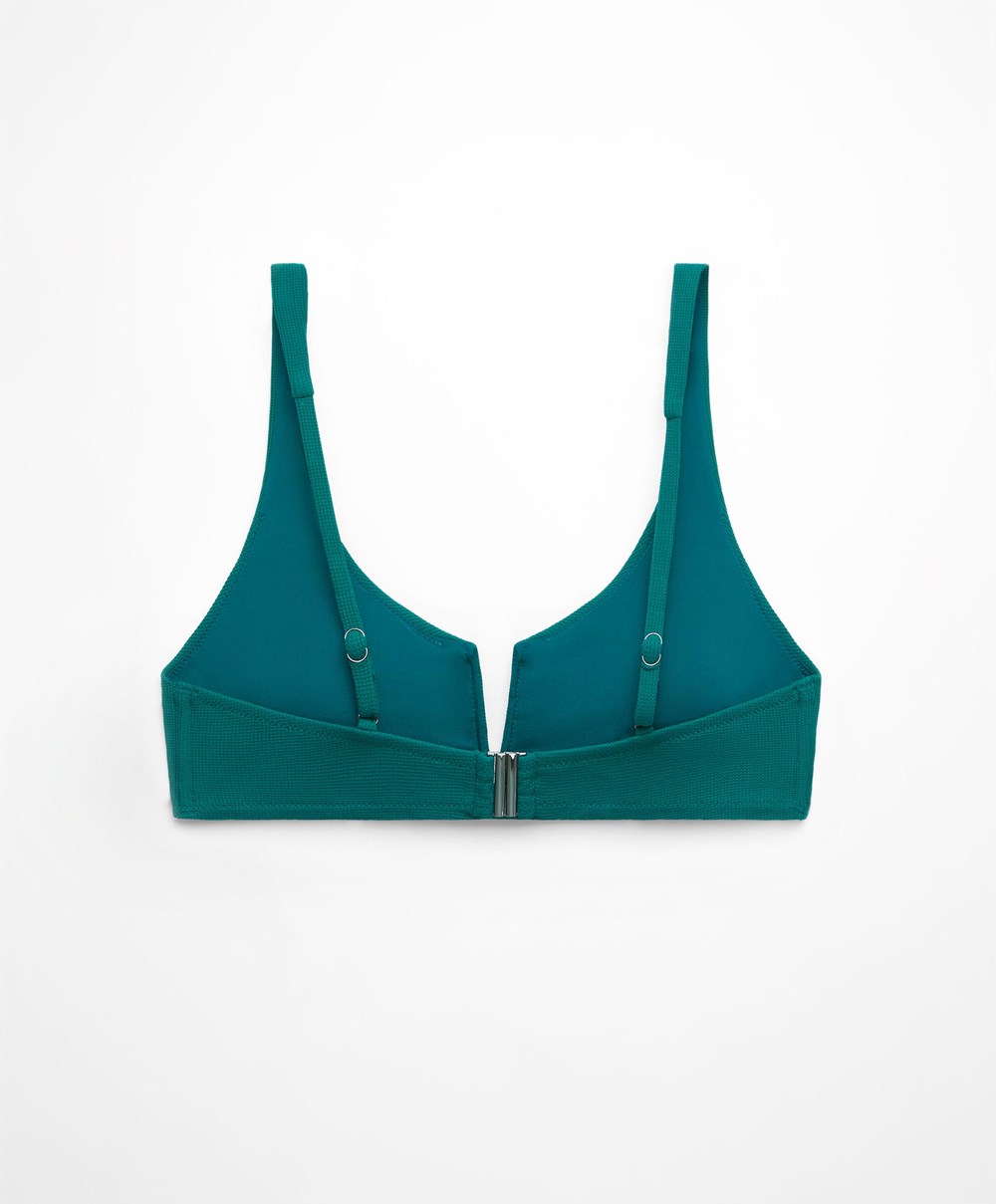 Oysho Piqué Halterneck Bikini Top Zöld | CDMKVP-592