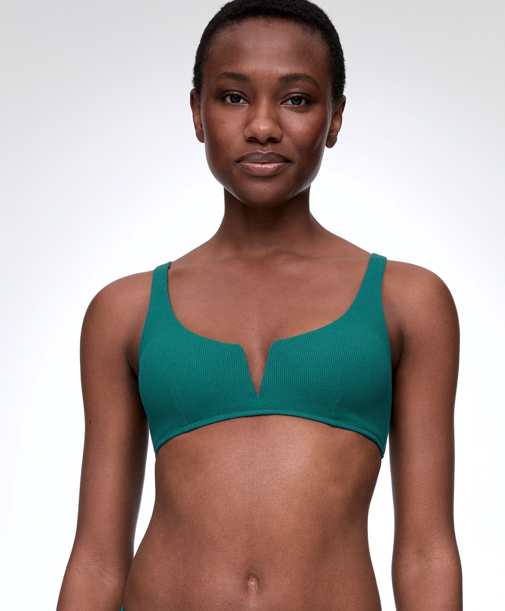 Oysho Piqué Halterneck Bikini Top Zöld | CDMKVP-592