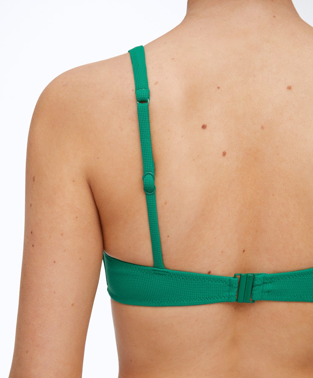 Oysho Piqué Halterneck Bikini Top Zöld | YILAKP-691