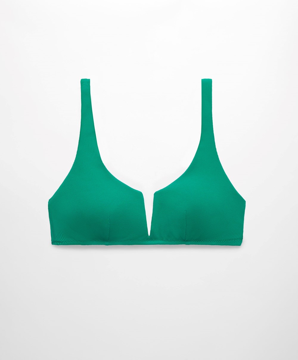 Oysho Piqué Halterneck Bikini Top Zöld | YILAKP-691