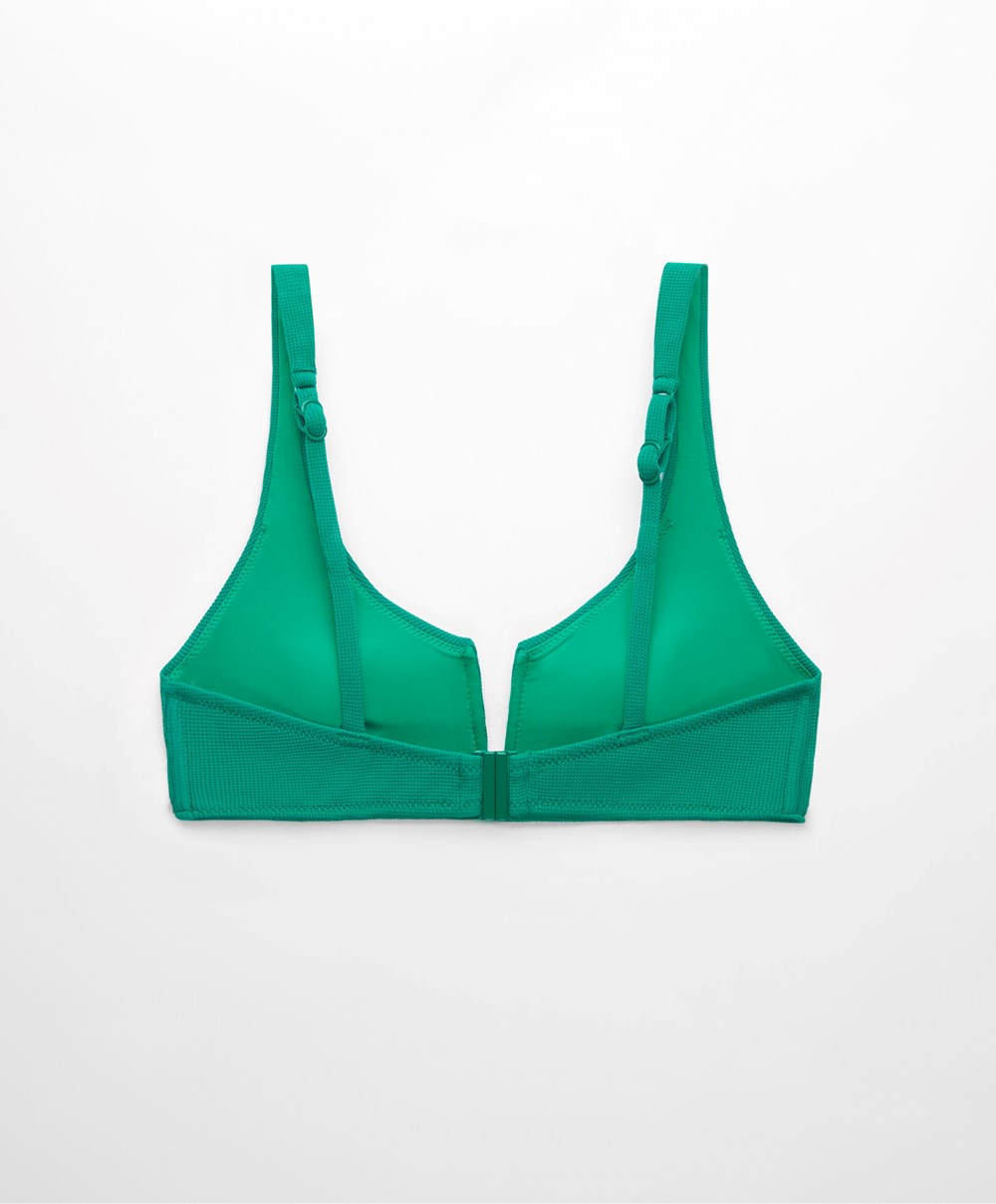 Oysho Piqué Halterneck Bikini Top Zöld | YILAKP-691