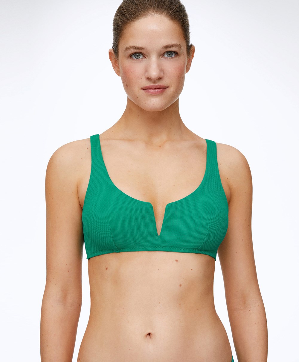 Oysho Piqué Halterneck Bikini Top Zöld | YILAKP-691