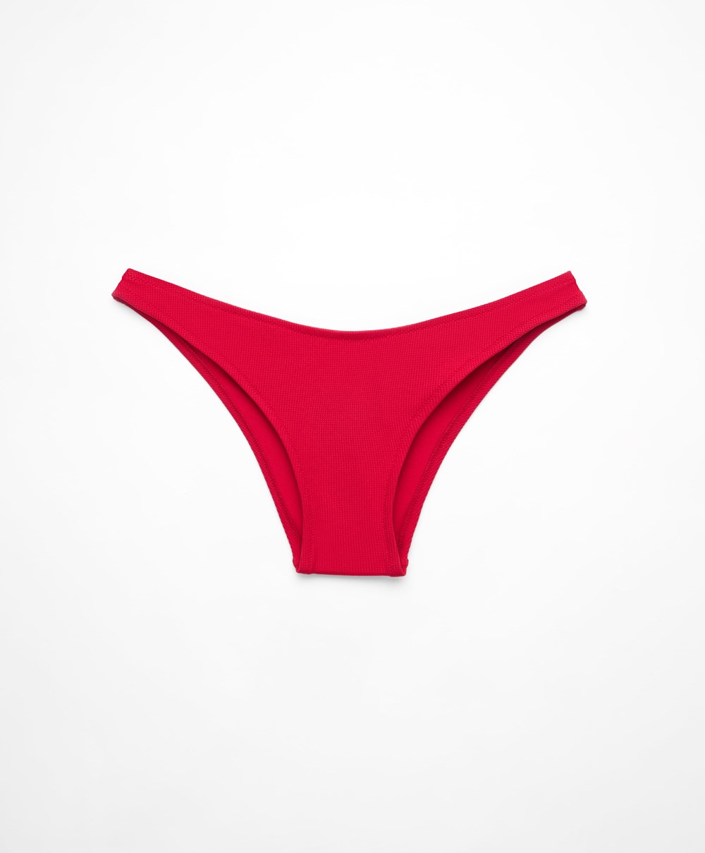 Oysho Piqué Mid-rise Bikini Briefs Piros | RPHEFK-607