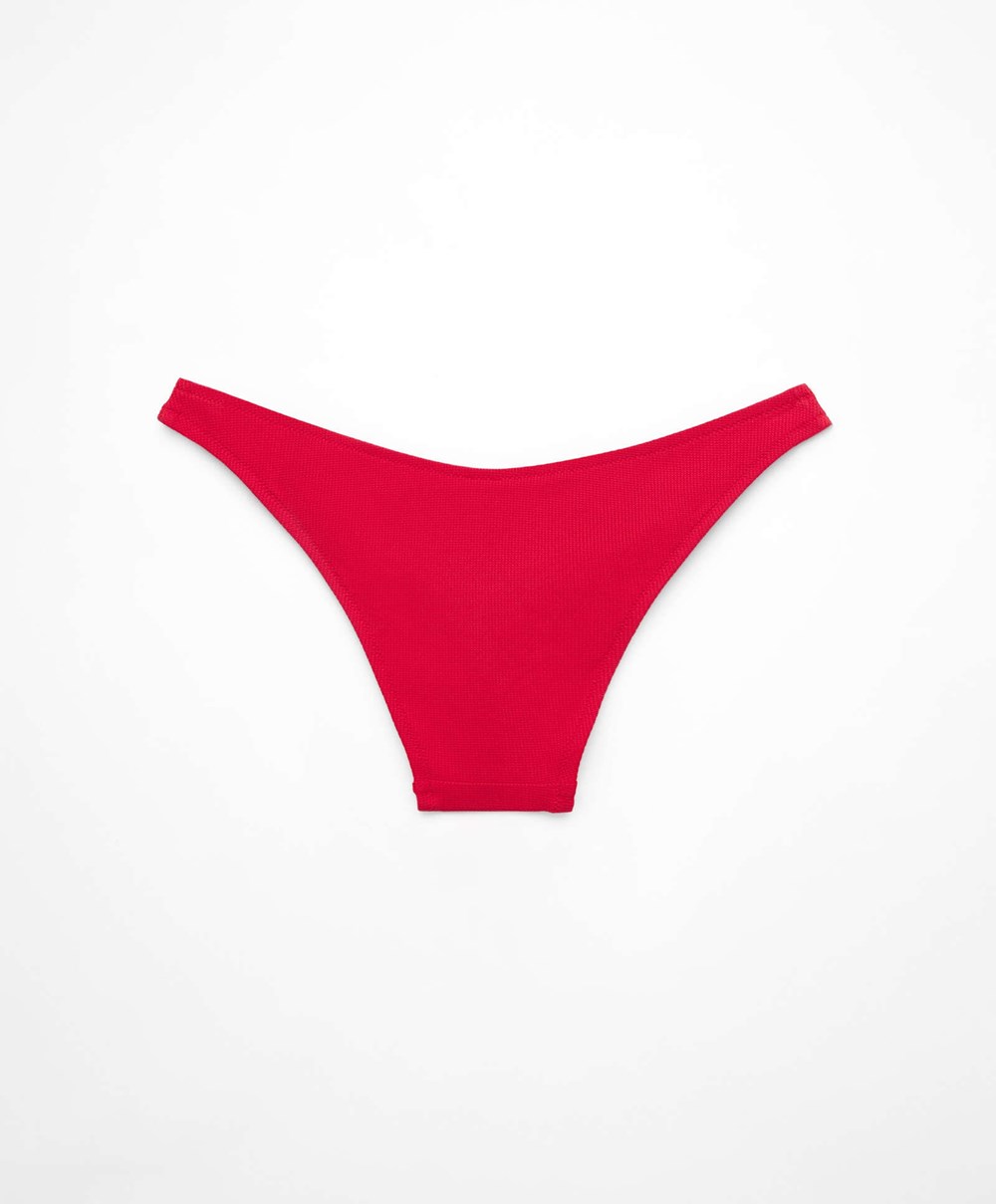 Oysho Piqué Mid-rise Bikini Briefs Piros | RPHEFK-607