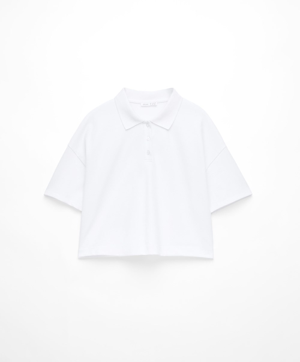 Oysho Piqué Pamut Polo Shirt Fehér | CPBWZO-643