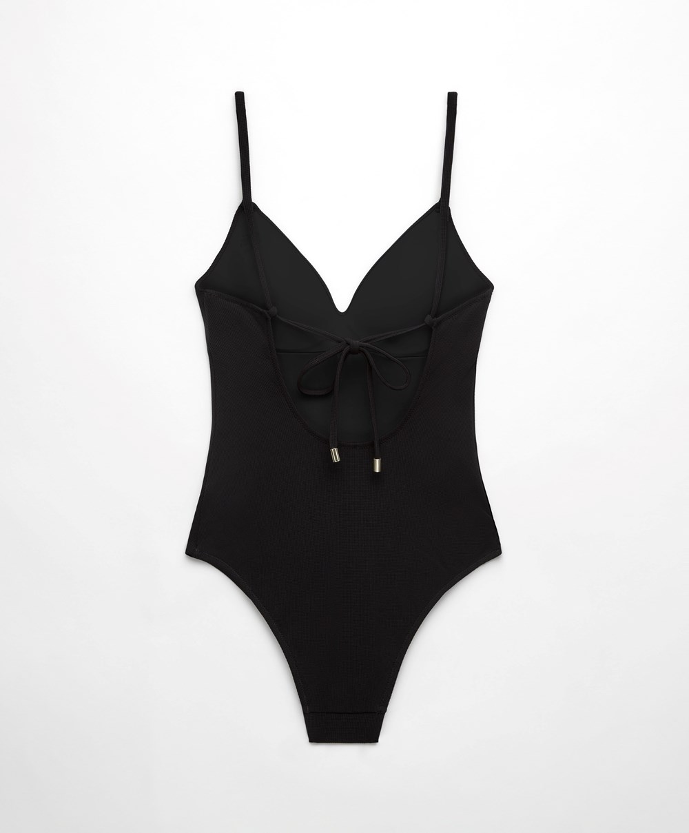 Oysho Piqué Triangle Swimsuit Fekete | RUANJF-785