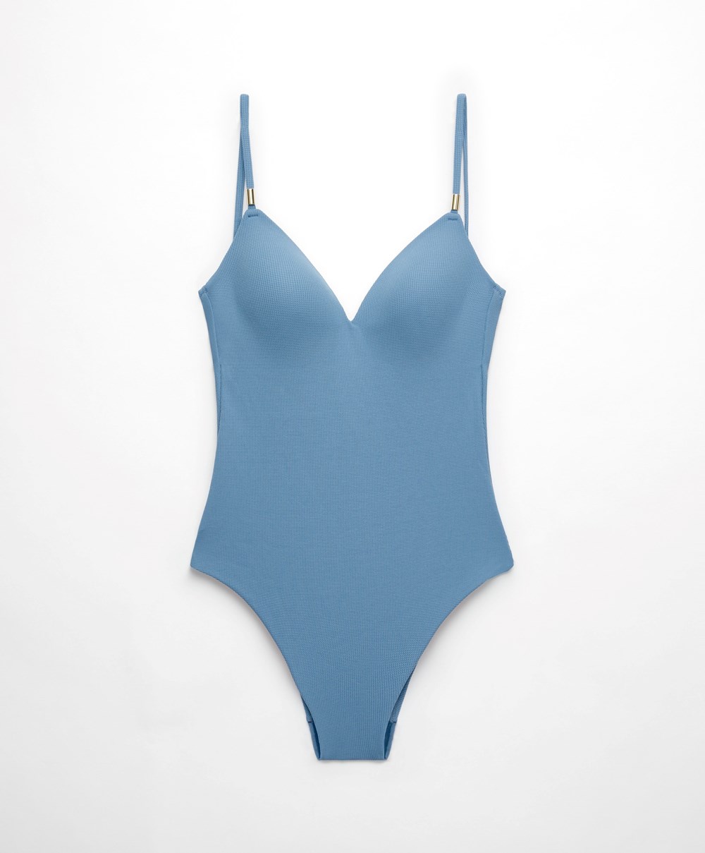 Oysho Piqué Triangle Swimsuit Kék | ONAJHQ-679