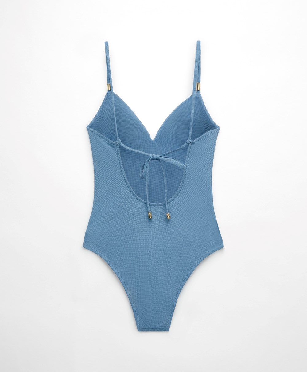 Oysho Piqué Triangle Swimsuit Kék | ONAJHQ-679