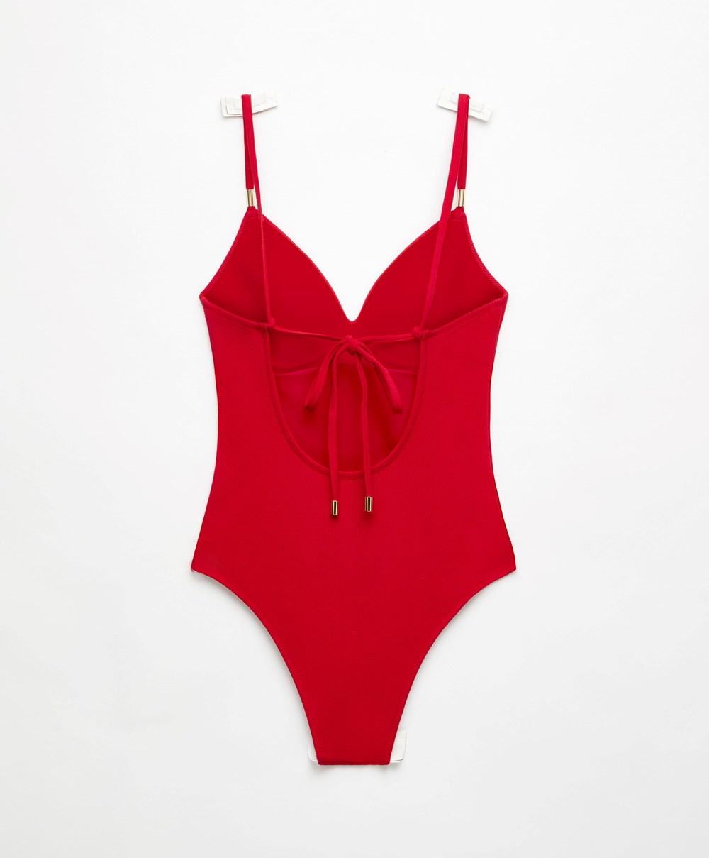 Oysho Piqué Triangle Swimsuit Piros | GQVZCR-750