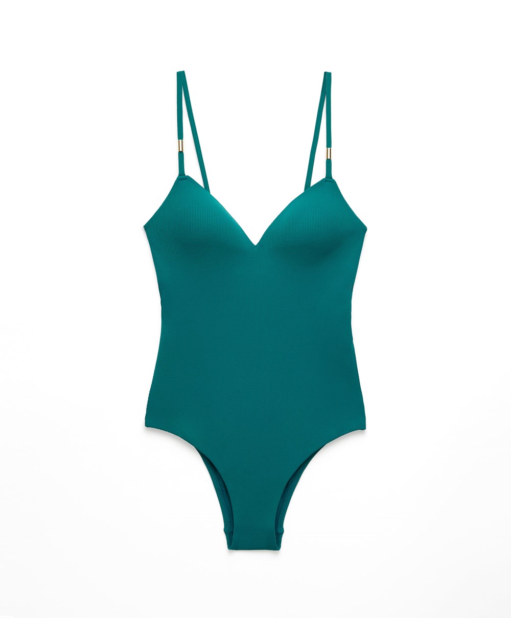 Oysho Piqué Triangle Swimsuit Zöld | MINZBW-683