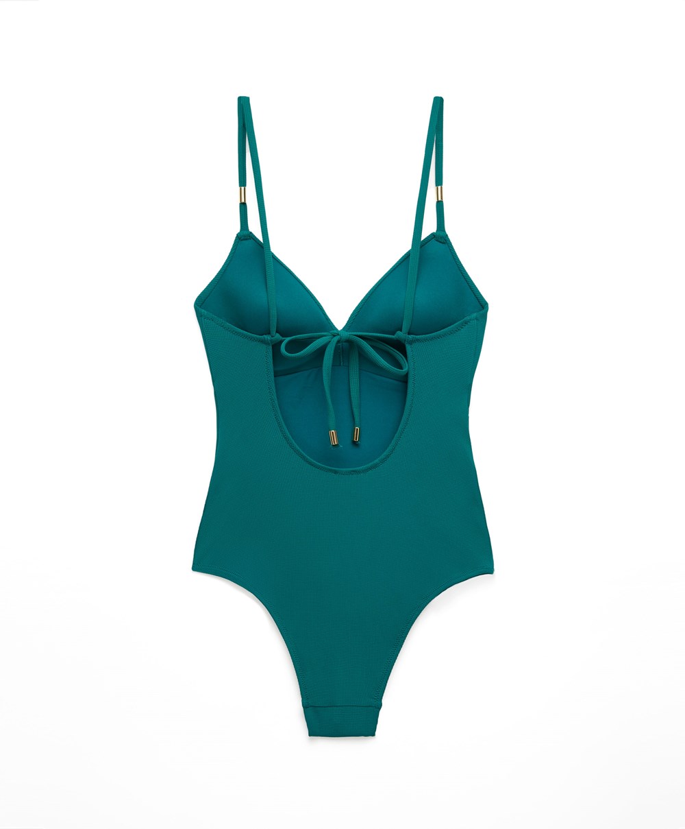 Oysho Piqué Triangle Swimsuit Zöld | MINZBW-683