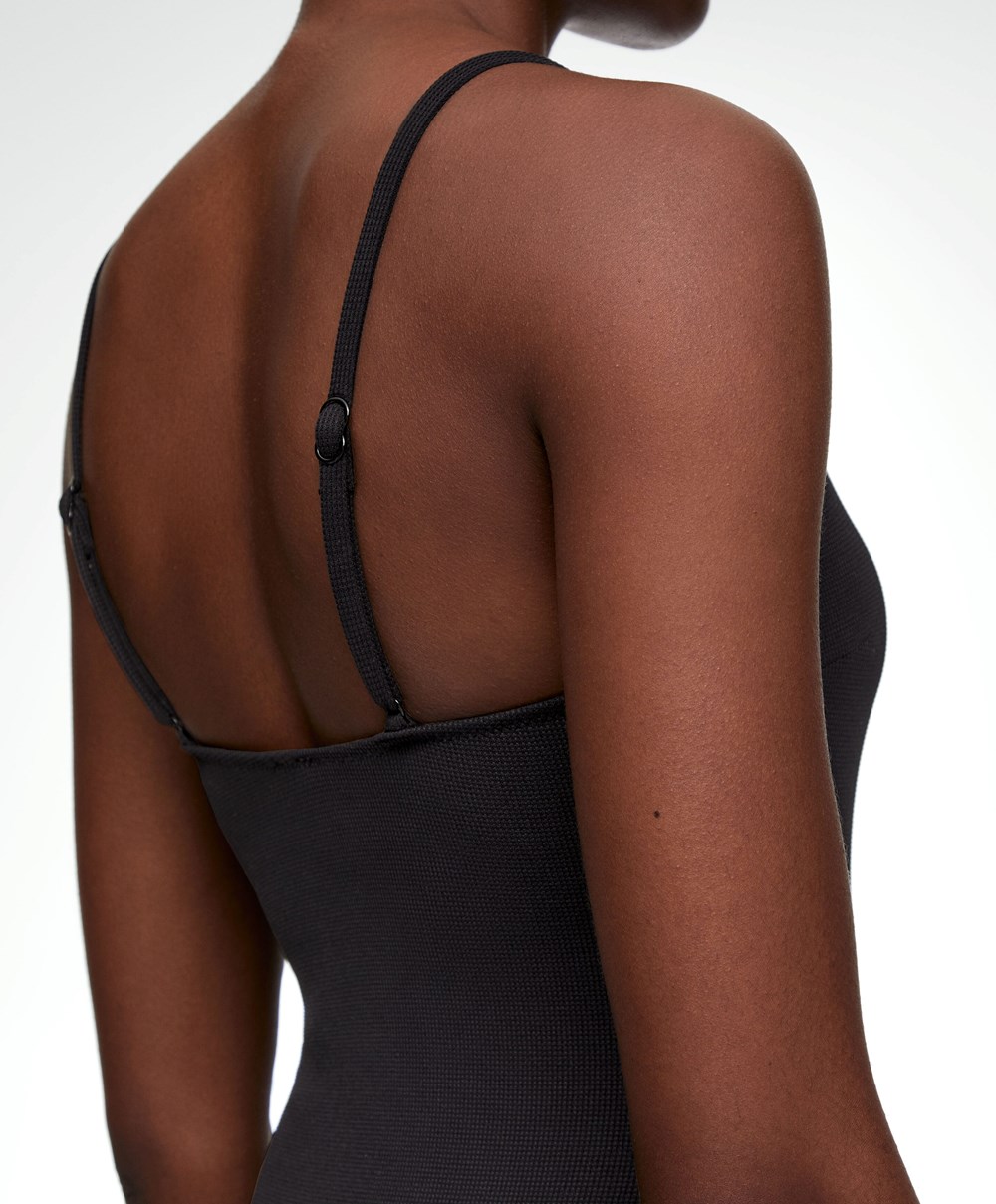 Oysho Piqué V-neck Swimsuit Fekete | LXQZPV-290