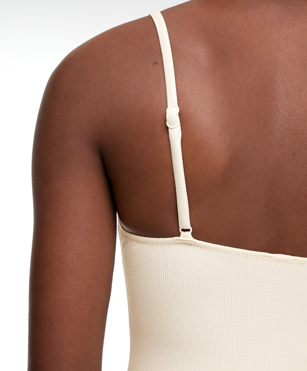 Oysho Piqué V-neck Swimsuit Vanilla | JRWZXK-243