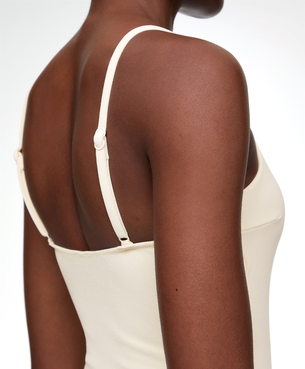 Oysho Piqué V-neck Swimsuit Vanilla | JRWZXK-243