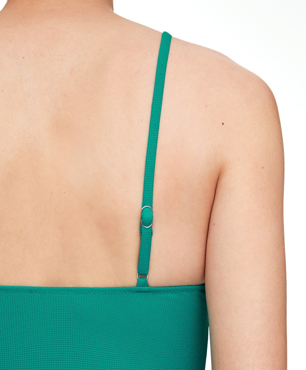 Oysho Piqué V-neck Swimsuit Világos Türkiz | BAVDME-372