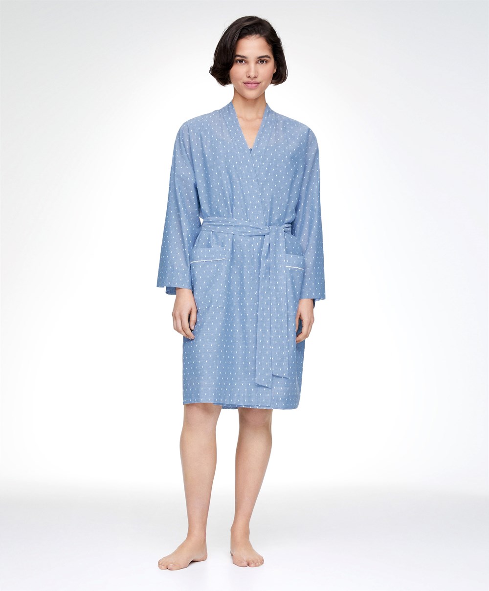 Oysho Plumeti Dressing Gown Kék | DEBCKM-832