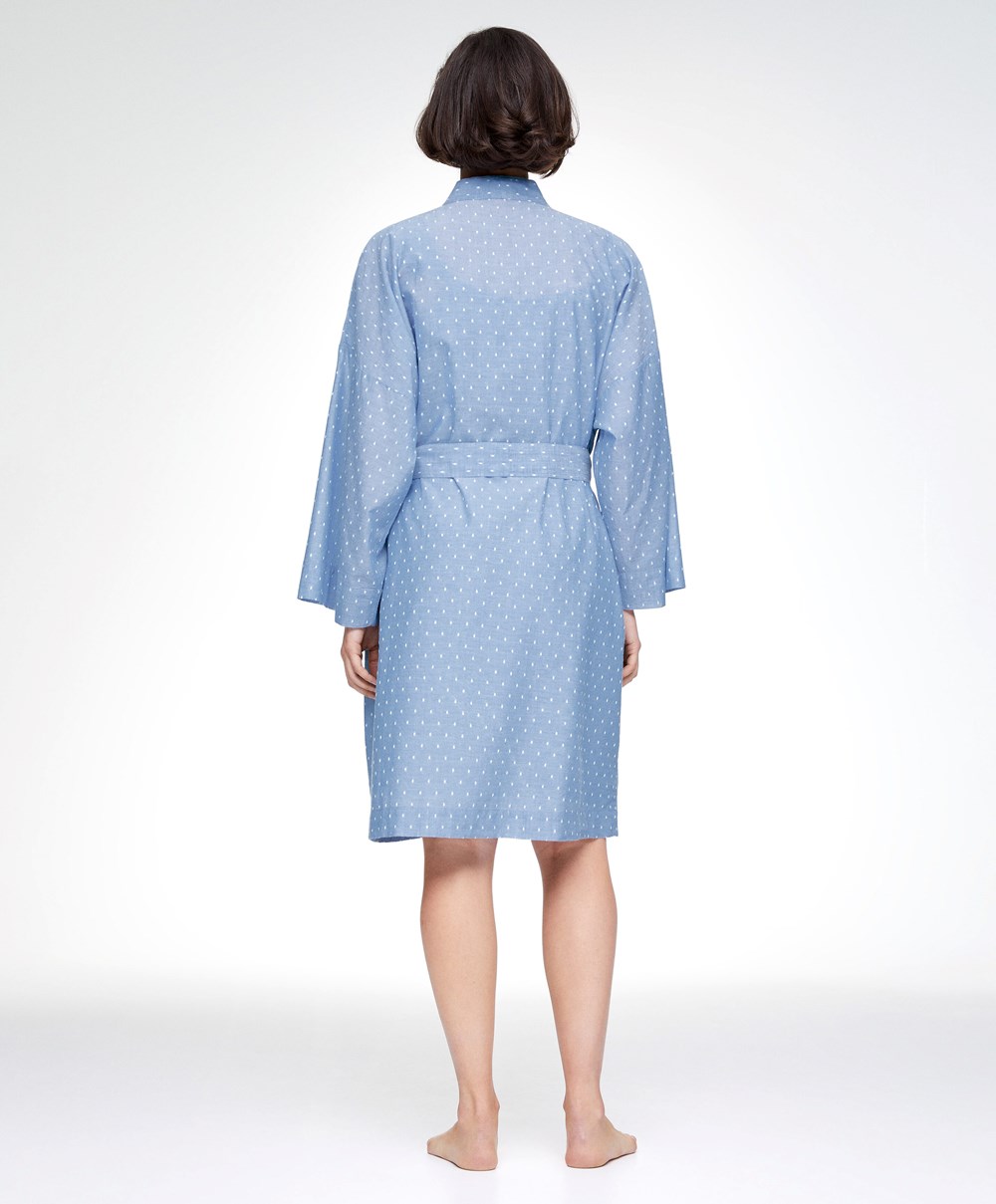 Oysho Plumeti Dressing Gown Kék | DEBCKM-832