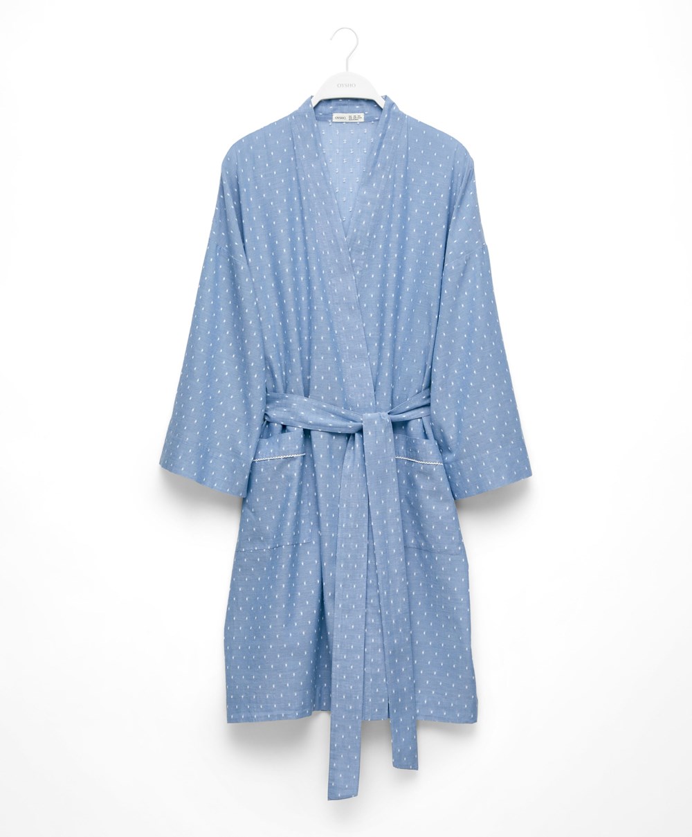 Oysho Plumeti Dressing Gown Kék | DEBCKM-832