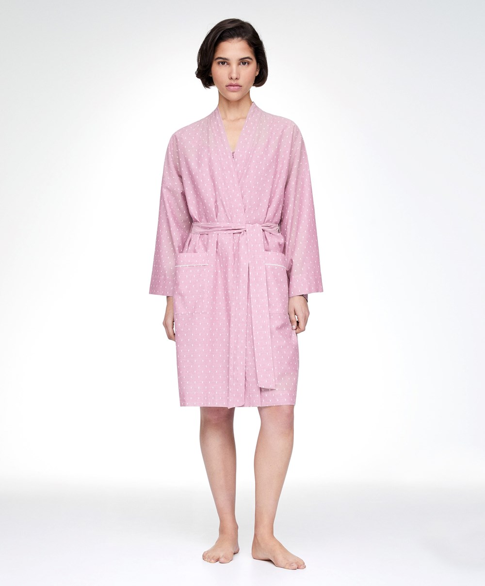 Oysho Plumeti Dressing Gown Mid-rosette | HFDSNO-784