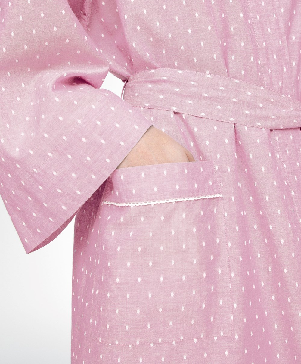 Oysho Plumeti Dressing Gown Mid-rosette | HFDSNO-784