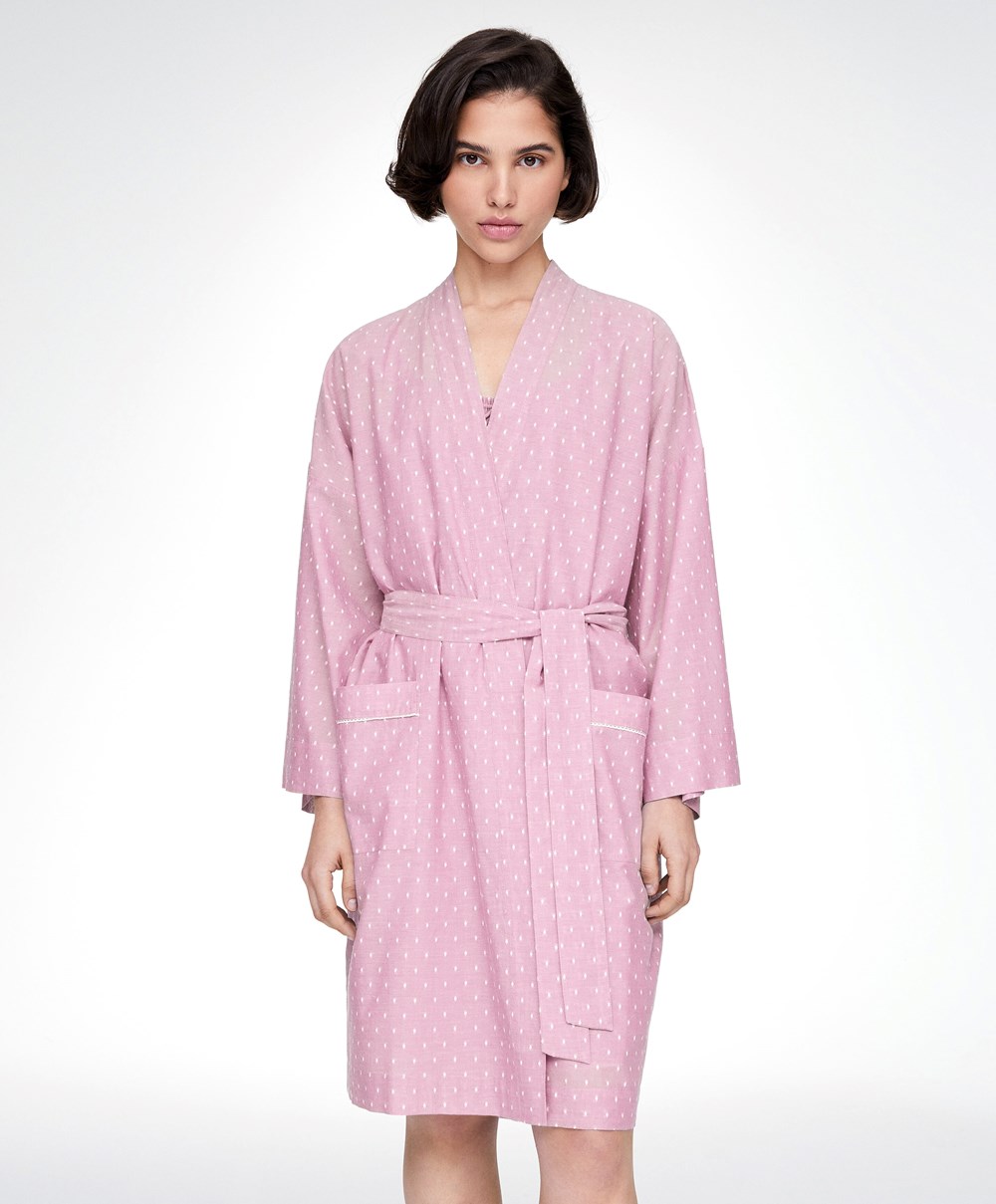 Oysho Plumeti Dressing Gown Mid-rosette | HFDSNO-784